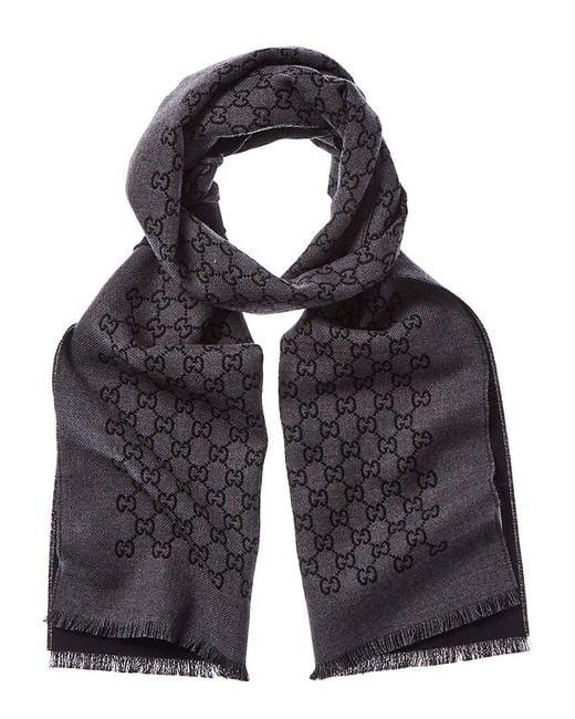 Gucci Blue Gg Jacquard Wool Scarf for men