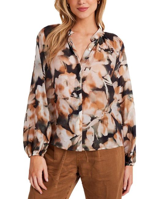 Bella Dahl Brown Long Sleeve Shirred Raglan Button-Up Shirt