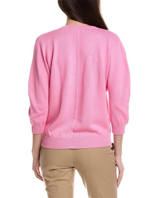 Lafayette 148 New York Pink Blouson Sleeve Silk-blend Sweater