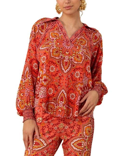 Hale Bob Red Braelynn Silk Top