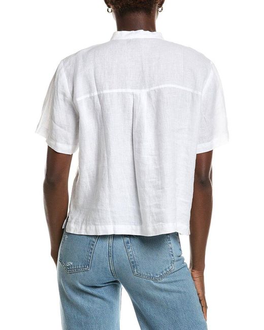 Eileen Fisher White Mandarin Collar Linen Shirt