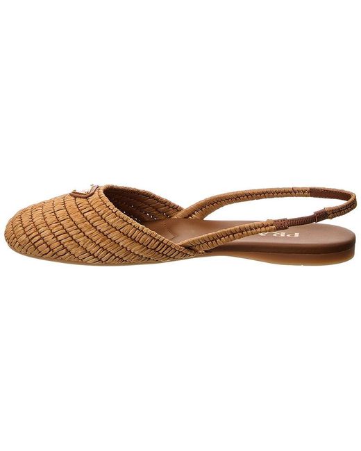 Prada Brown Logo Raffia Flat