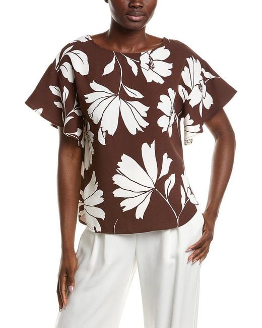 Anne Klein Brown Flutter Sleeve Blouse