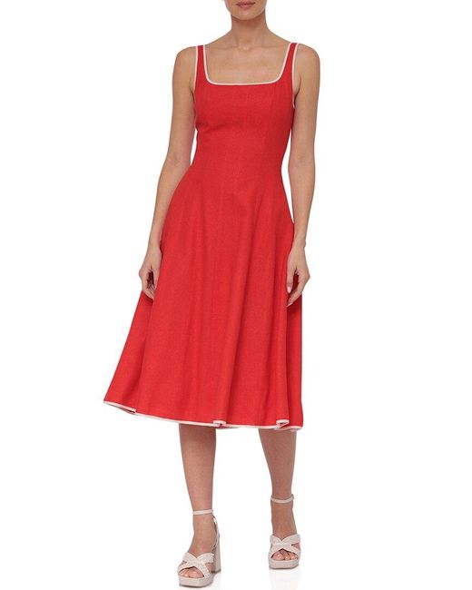 Avec Les Filles Red Tipped Panel Linen-Blend Midi Dress