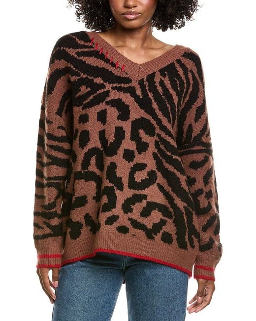 Vintage Havana Brown V-Neck Jacquard Sweater