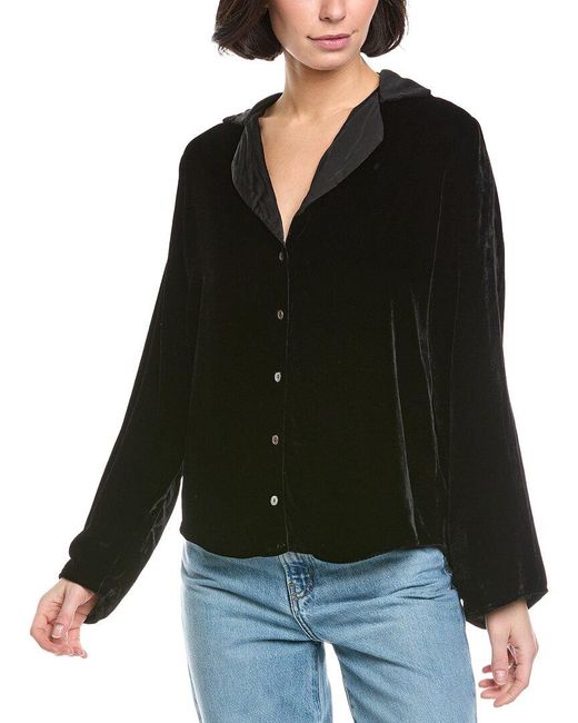 Velvet By Graham & Spencer Black Brenna Velvet Silk-Blend Shirt