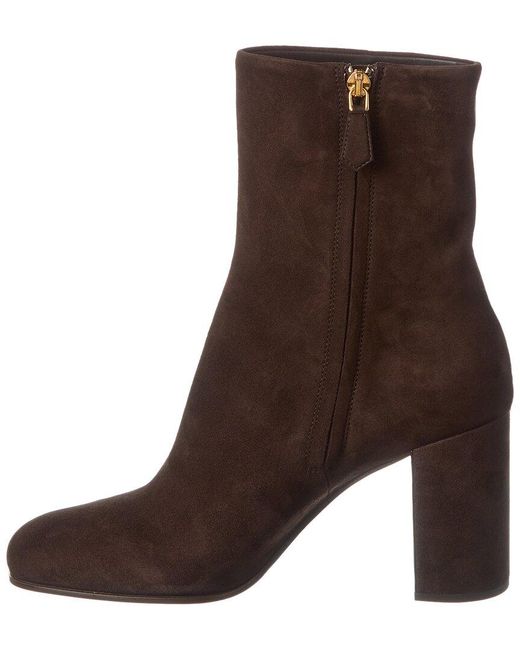 Prada Brown Logo Suede Bootie
