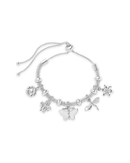 Sterling Forever White Rhodium Plated Garden Charm Mesh Bolo Bracelet