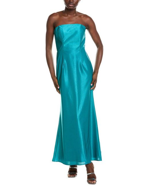Rene Ruiz Blue Strapless Tea Length Midi Dress