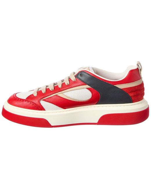 Ferragamo Red Cassina Leather-Trim Sneaker for men