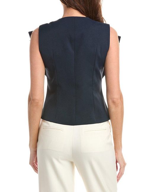 Gracia Blue Ruffle Front Button Down Sleeveless Jacket