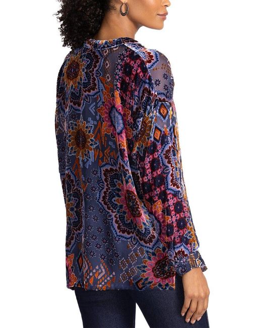 Johnny Was Blue Petite Audrey Silk-Blend Shirt