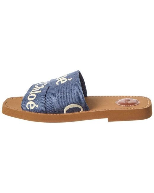 Chloé Blue Woody Logo Canvas Sandal