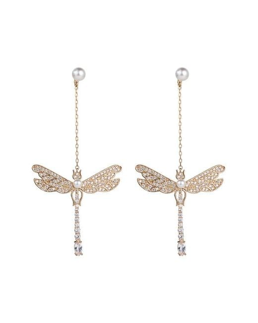 Eye Candy LA White Luxe Collection 18k Plated Cz Dragonfly Drop Earrings