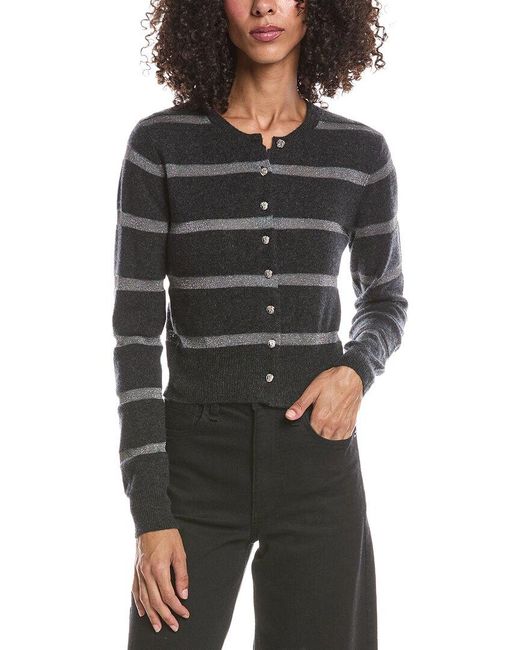 Brodie Cashmere Gray Simone Stripe Cashmere-Blend Cashmere Cardigan