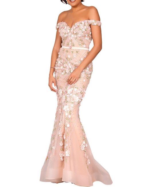 Terani White Off-the-shoulder 3d Flower Dress