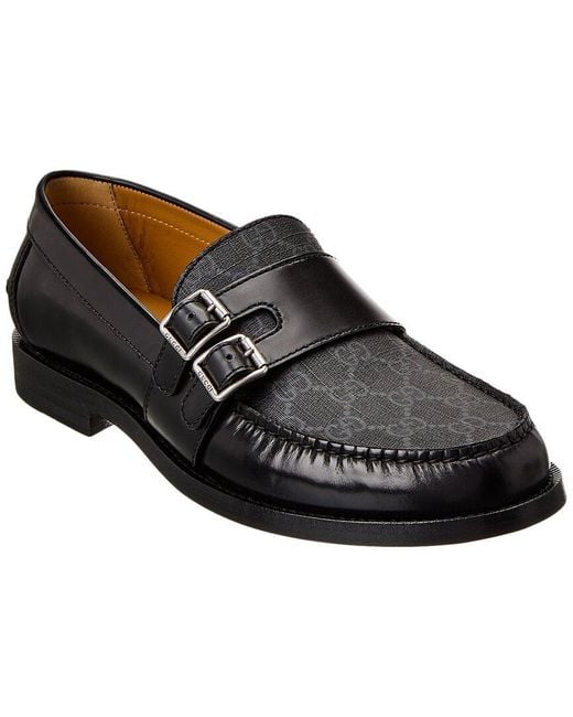 Gucci Black GG Buckle GG Supreme Canvas & Leather Loafer for men