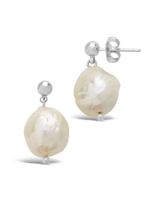 Sterling Forever White Rhodium Plated 13mm Pearl Drop Studs