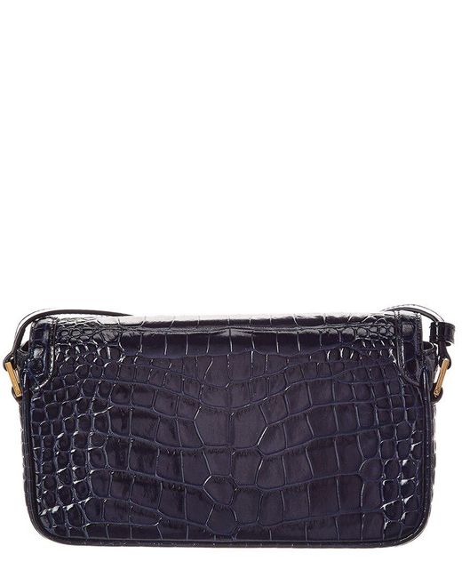 Tom Ford Blue Croc-Embossed Leather Shoulder Bag