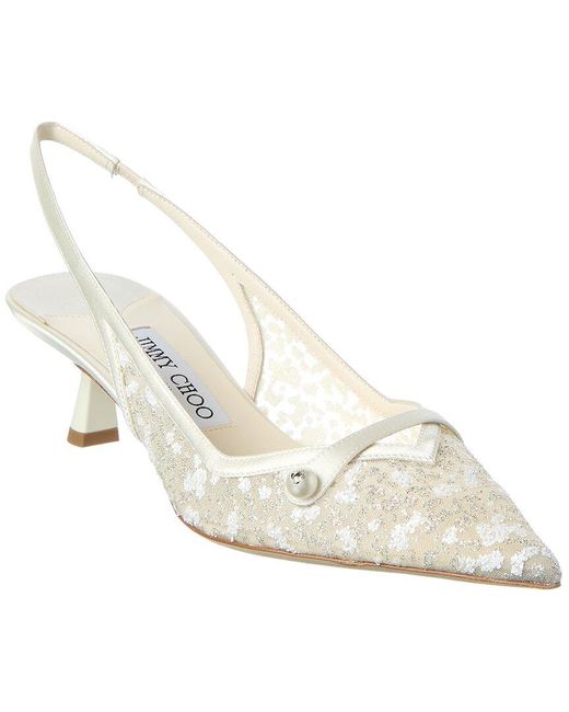 Jimmy Choo White Amita 45 Fabric & Leather Pump
