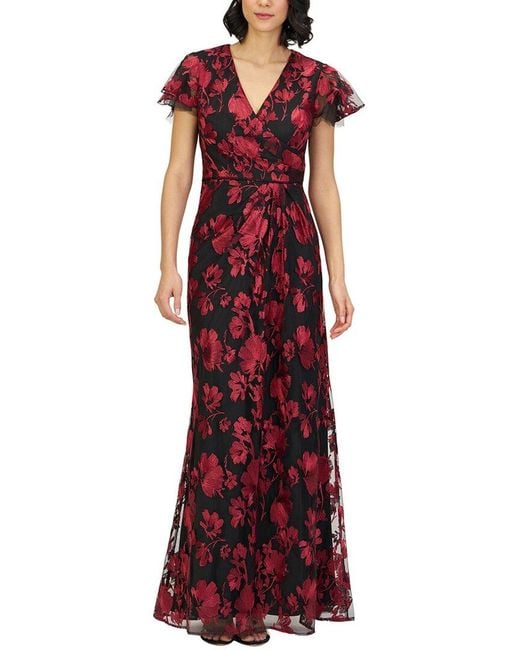 JS Collections Red Fauna Column Gown