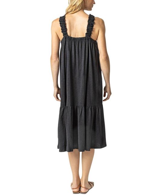 Lilla P Black Gathered Strap Peplum Dress