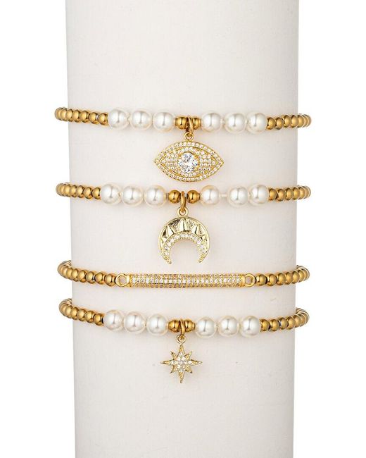 Eye Candy LA White 4 Piece Eye Star Titanium Beaded Bracelet