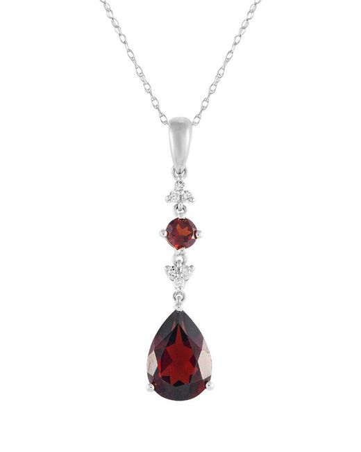 Gemstones White 14K 0.05 Ct. Tw. Diamond & Garnet Pendant Necklace