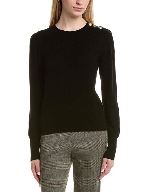 Bruno Magli Black Button Shoulder Wool & Cashmere-Blend Sweater