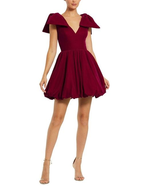 Mac Duggal Red Shoulder Bow Bubble Mini Dress