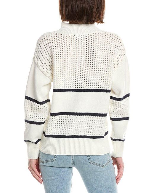 Tahari White Half Button Down Mock Neck Sweater