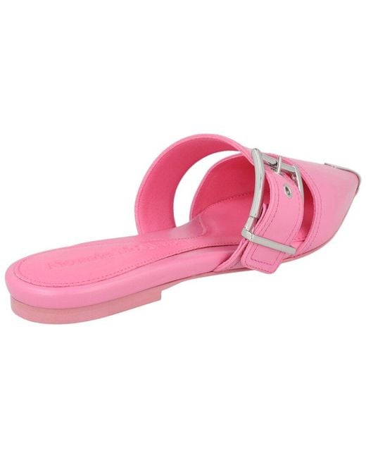 McQueen Pink Buckle Leather Mule