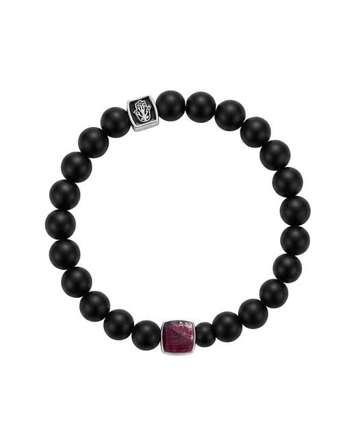 Karma and Luck Black Birthstone Plated Ruby Agate Stretch Bracelet