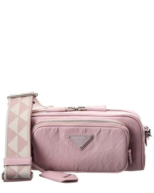 Prada Pink Logo Leather Shoulder Bag