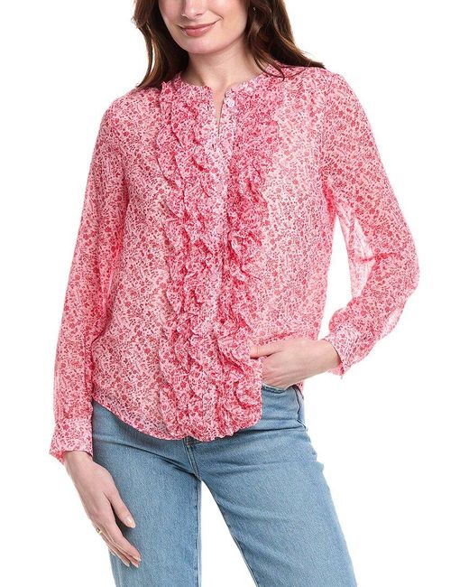 Fate Red Ditsy Floral Print Ruffle Placket Blouse