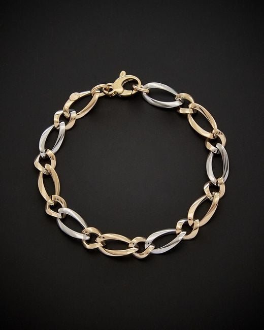 Italian Gold Black 14k Two-tone Oval Link Bracelet