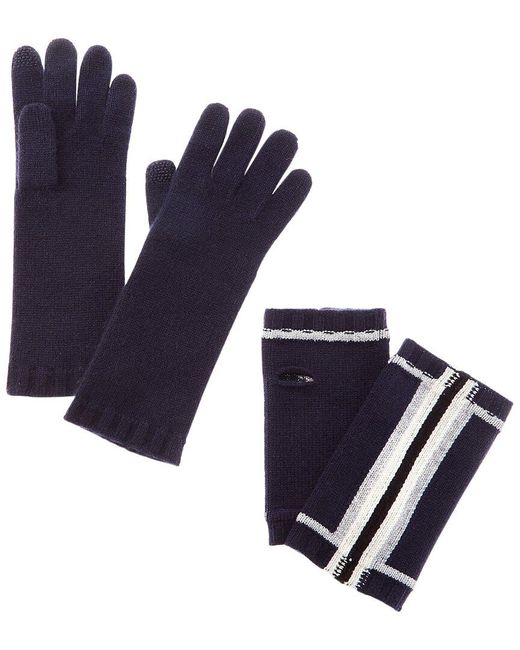 Hannah Rose Blue Rainbow Stripe 3-in-1 Cashmere Tech Gloves