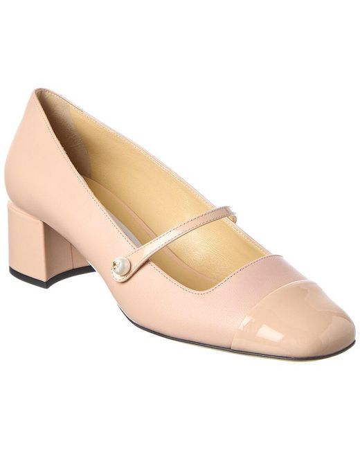 Jimmy Choo Natural Elisa 45 Leather & Patent Pump
