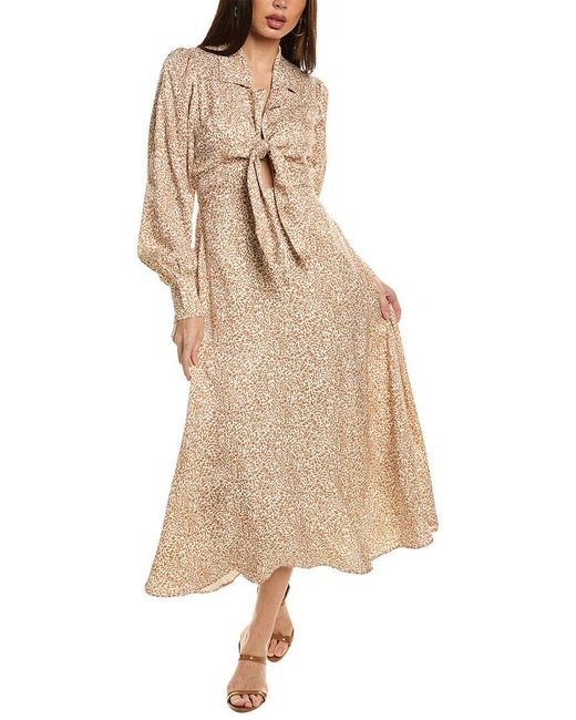 Tahari Natural Tie Front Linen-blend Midi Dress