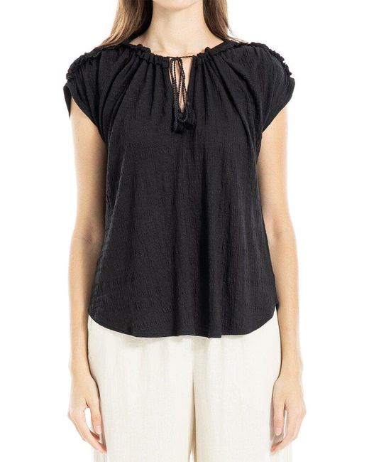 Max Studio Black V-Neck Tie Detail Top
