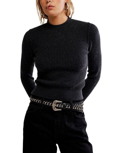 Free People Black Even After Linen-Blend Sweater