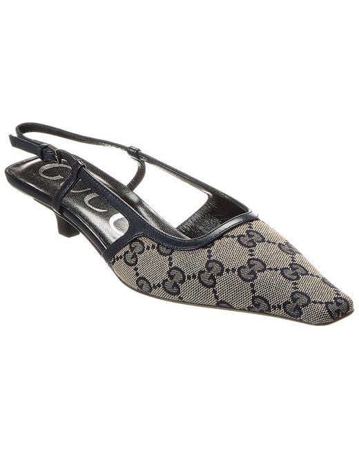 Gucci Metallic Gg Canvas & Leather Slingback Pump