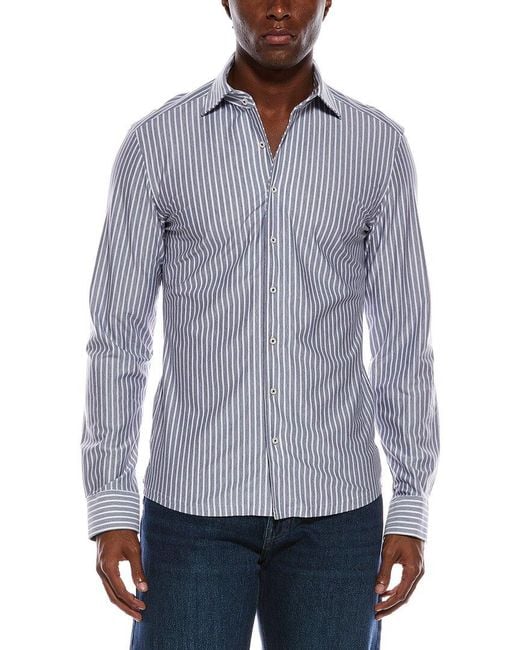 Eterna Blue Japanese Knit Slim Fit Stripe Shirt for men