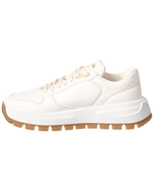 Prada White Prax Leather Sneaker
