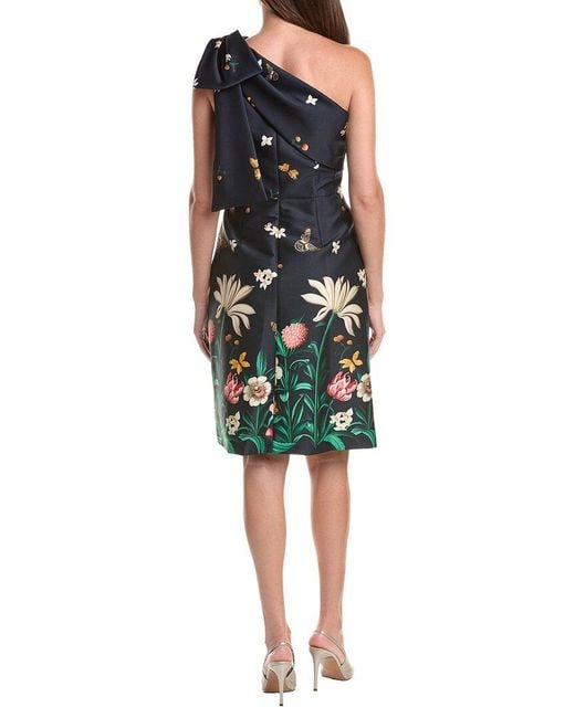 Teri Jon Green Mikado Floral Butterfly One-Shoulder Cocktail Dress