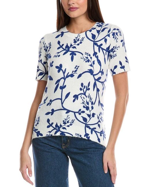 Cece Blue Printed Vines Sweater