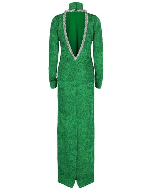 Givenchy Green Embellished Open-back Jacquard Gown