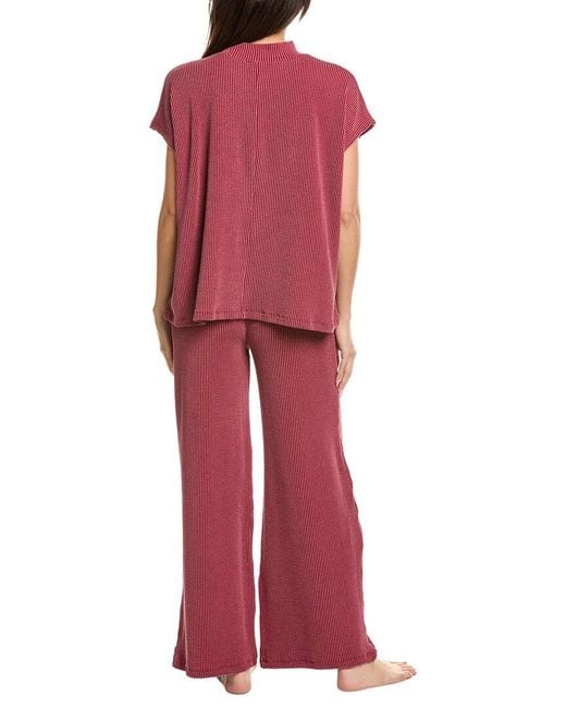 Marion Red 2Pc Raised Rib T-Shirt & Pant Set