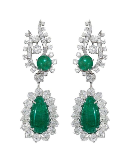 Diana M Green Fine Jewelry Platinum 33.00 Ct. Tw. Diamond & Emerald Earrings