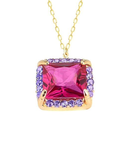 Gabi Rielle Pink 14k Over Silver Cz Enchanted Bouquet Necklace
